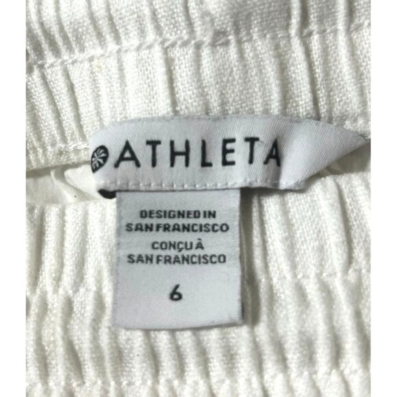 Athleta Cabo Linen Wide Leg Pant Calla Lily White Size 6 With Elastic Waist - Picture 9 of 10